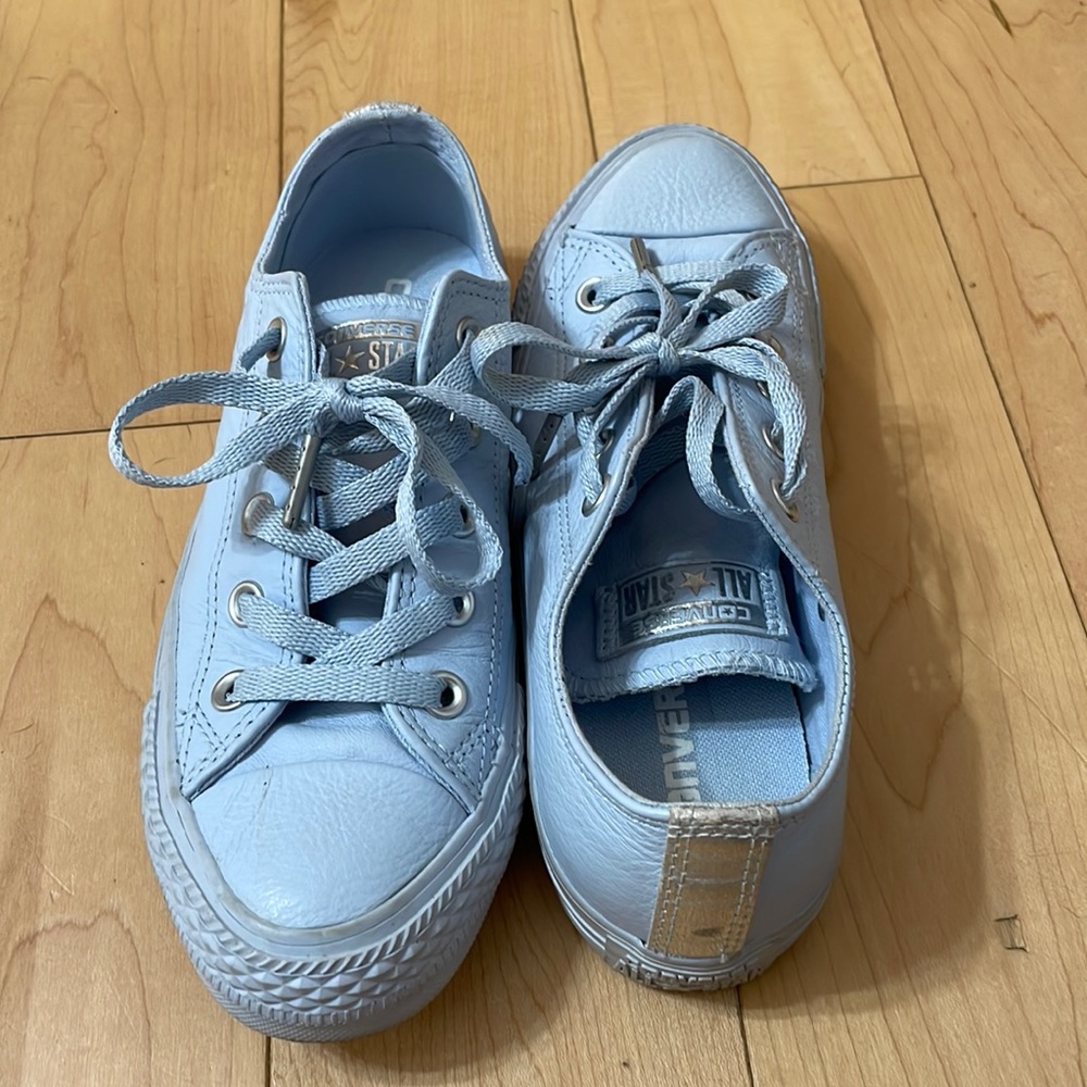 Blue leather converse